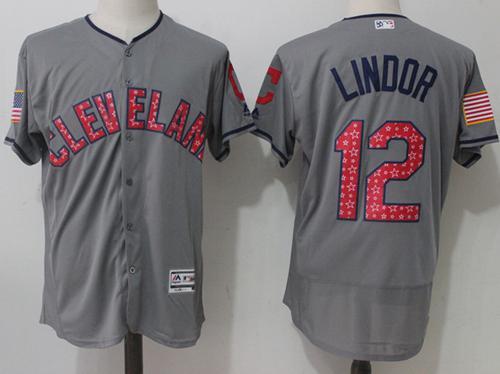 Indians #12 Francisco Lindor Grey Fashion Stars & Stripes Flexbase Authentic Stitched MLB Jersey